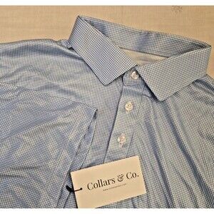 NWT Collars & Co Mens 2XL Tall Dress Collar Polo Shirt Blue Houndstooth Golf